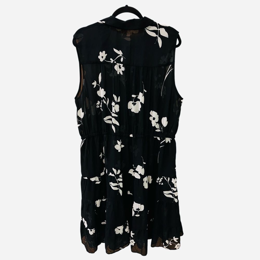 Wayward Fancies sheer sleeveless black white floral button down tiered dress - Picture 9 of 10